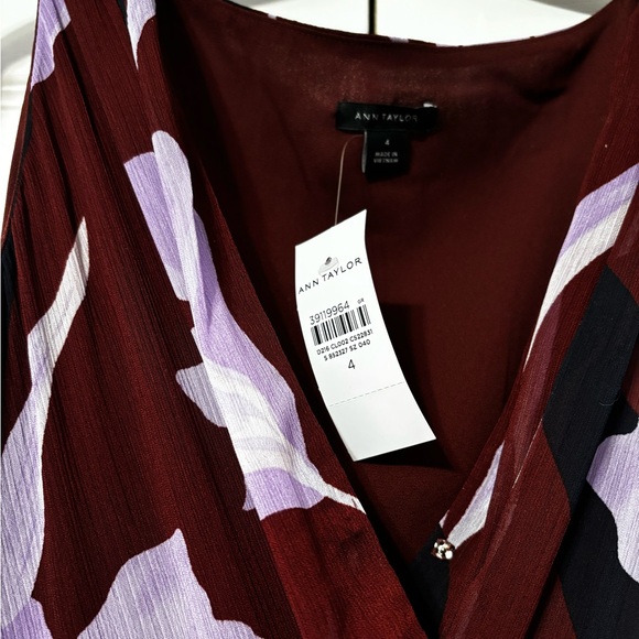 Ann Taylor Plum Floral Wrap Maxi Dress with Lavender Blooms - Picture 6 of 14